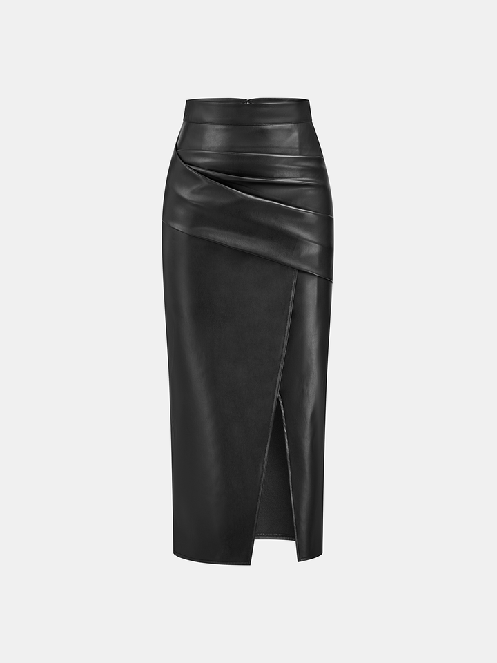 Leather Skirt for Women | Midi Skirt with Split and Ruffles - Isabella Bellucci