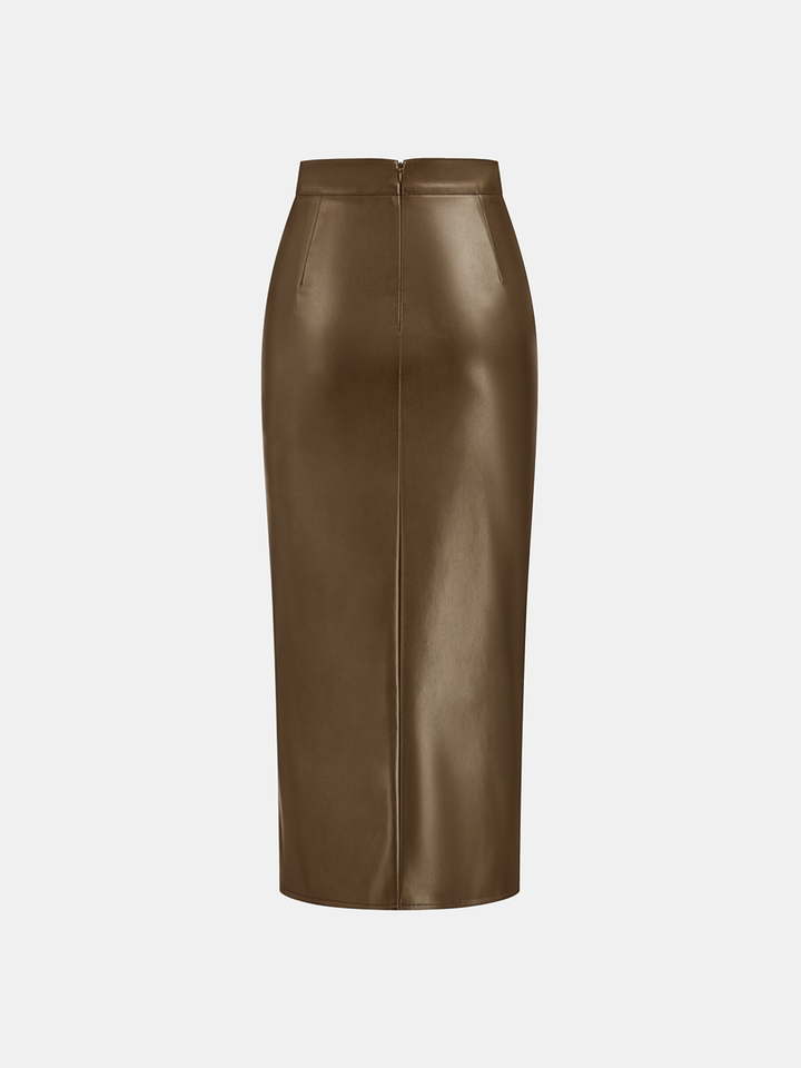 Leather Skirt for Women | Midi Skirt with Split and Ruffles - Isabella Bellucci