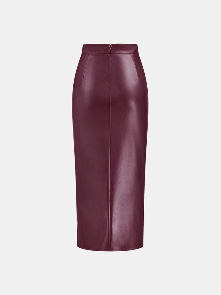 Leather Skirt for Women | Midi Skirt with Split and Ruffles - Isabella Bellucci