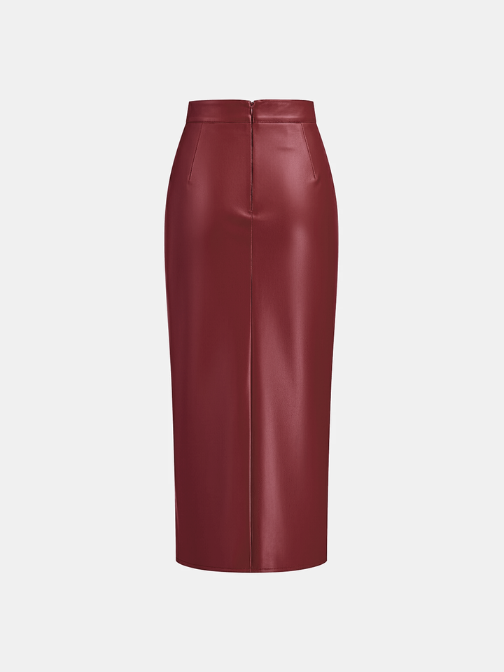 Leather Skirt for Women | Midi Skirt with Split and Ruffles - Isabella Bellucci