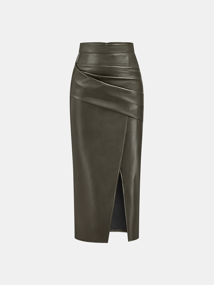 Leather Skirt for Women | Midi Skirt with Split and Ruffles - Isabella Bellucci