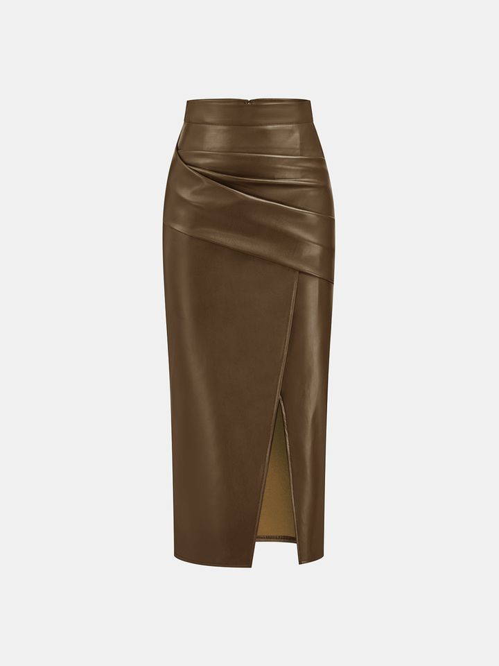 Leather Skirt for Women | Midi Skirt with Split and Ruffles - Isabella Bellucci