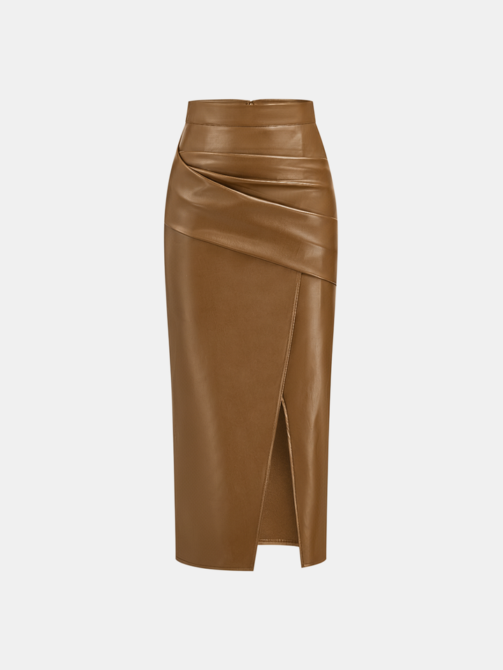 Leather Skirt for Women | Midi Skirt with Split and Ruffles - Isabella Bellucci
