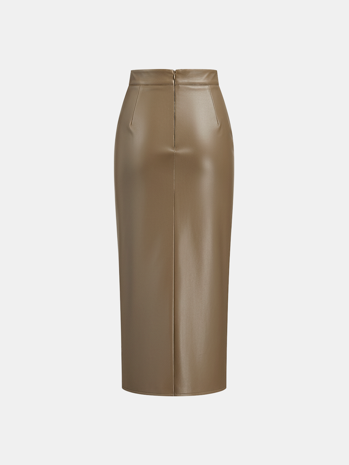 Leather Skirt for Women | Midi Skirt with Split and Ruffles - Isabella Bellucci