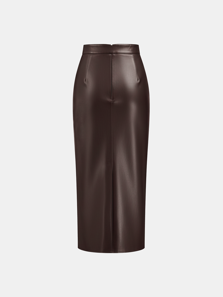 Leather Skirt for Women | Midi Skirt with Split and Ruffles - Isabella Bellucci