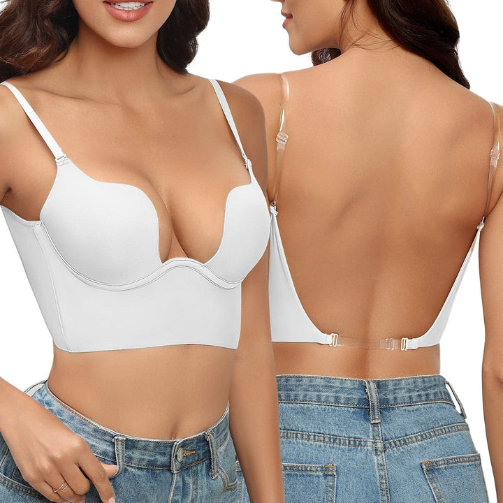 Backless Bra with Clear Straps and Deep Plunge Front