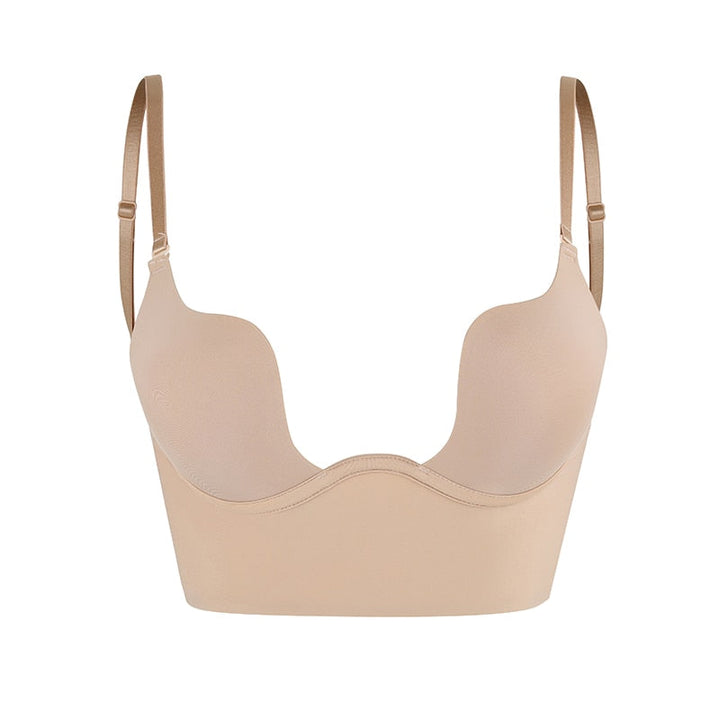 Backless Bra with Clear Straps and Deep Plunge Front