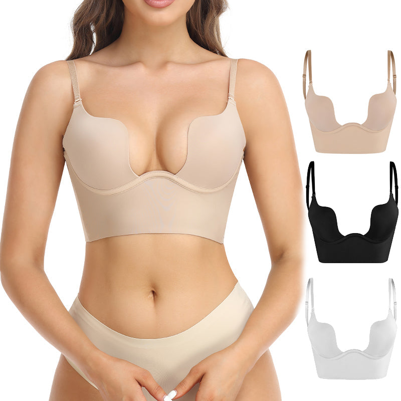 Backless Bra with Clear Straps and Deep Plunge Front
