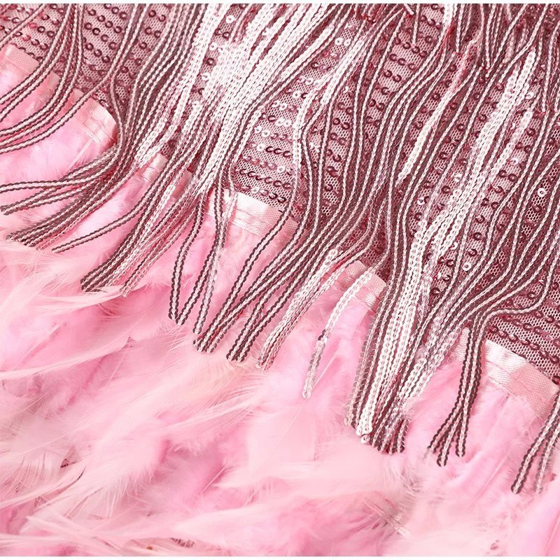Aria | Women’s Strappy Mini Dress With Fringe Accents And Feather-Trim Hem