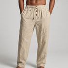 Men's Premium Linen Wide-Leg Trousers – Drawstring Waist Button Fly