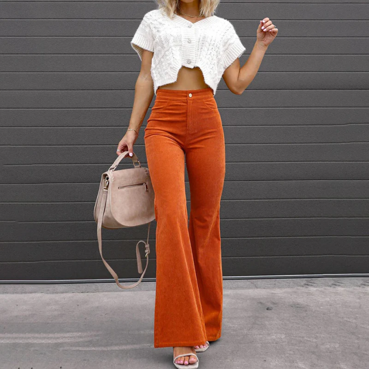 BERNICE - High Waist Corduroy Flare Trousers