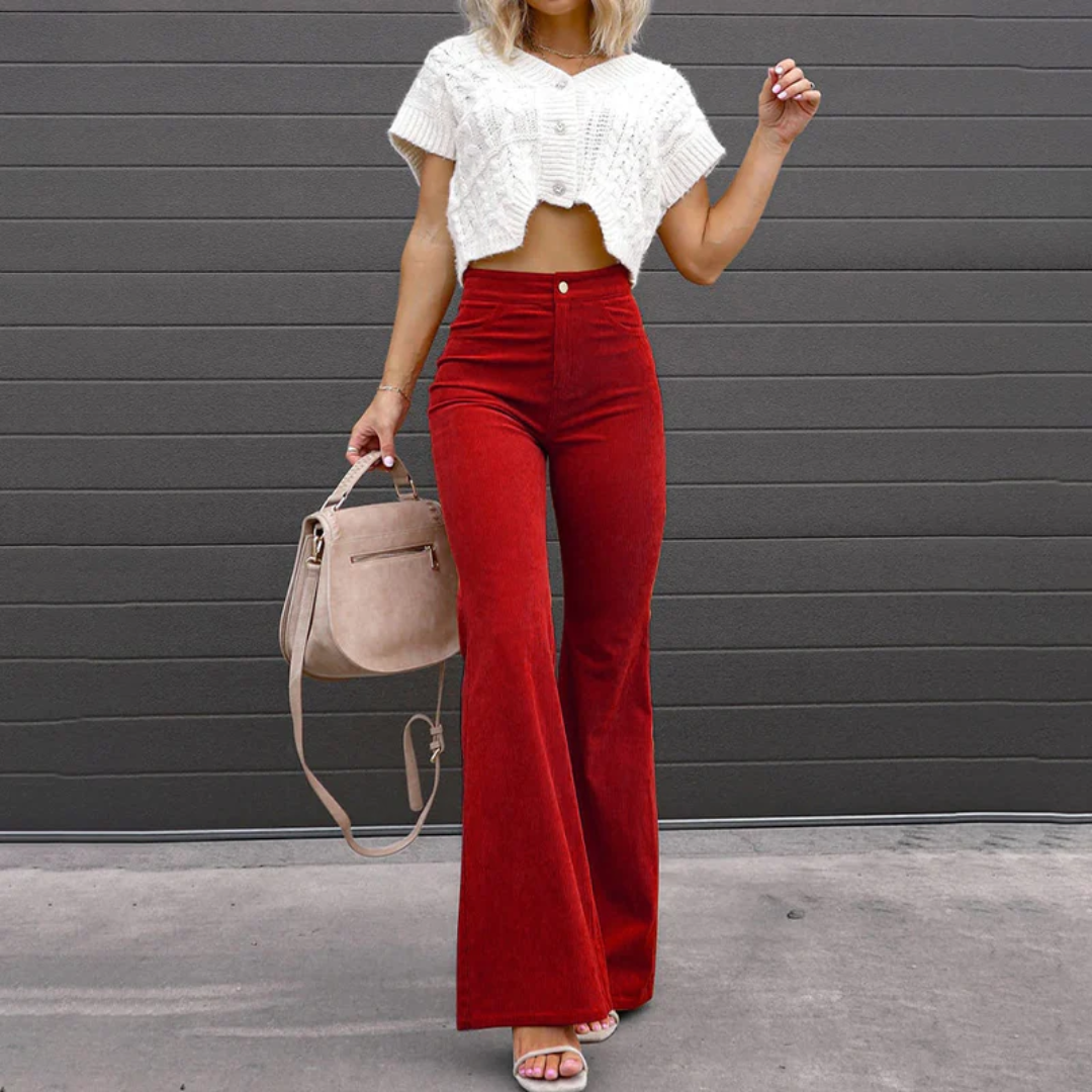 BERNICE - High Waist Corduroy Flare Trousers