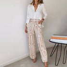 Bianca | Women's Geometric Print High Waist Wide Leg Trousers