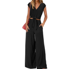 Michelle - V-Neck Tie-Front Crop Top and Wide-Leg Pants Set