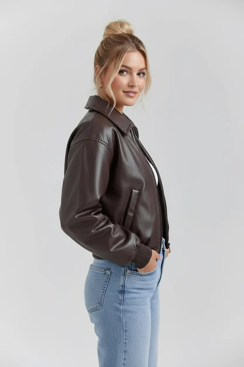 Bomber Jacket in Coated Faux Material