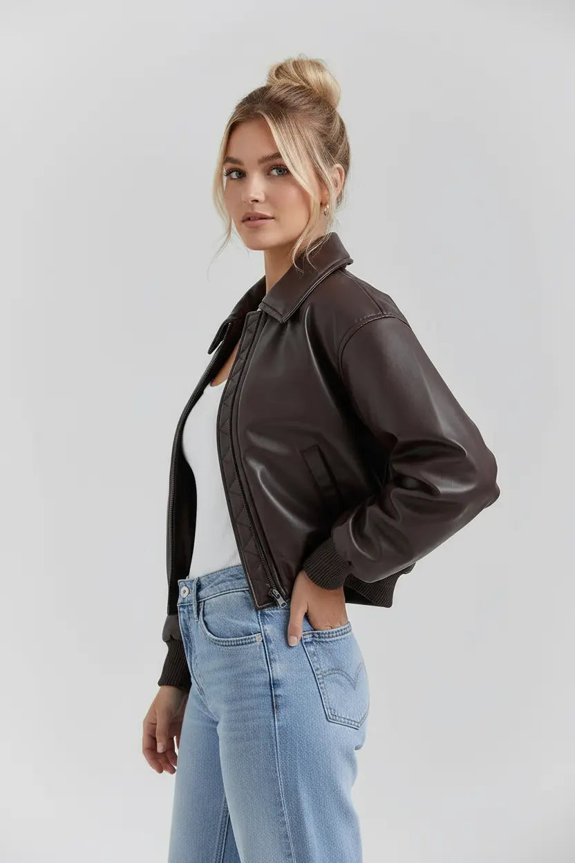 Bomber Jacket in Coated Faux Material