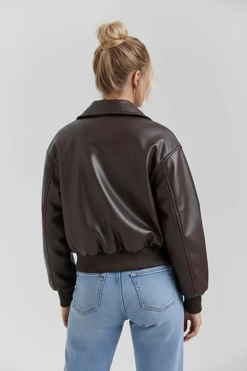 Bomber Jacket in Coated Faux Material