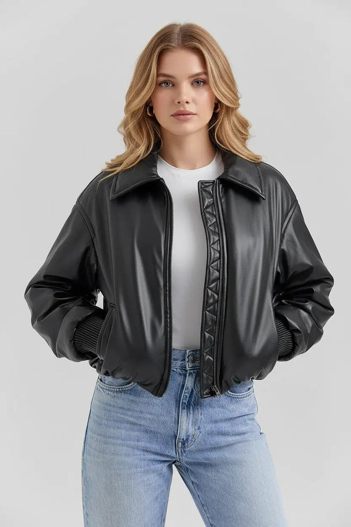 Bomber Jacket in Coated Faux Material