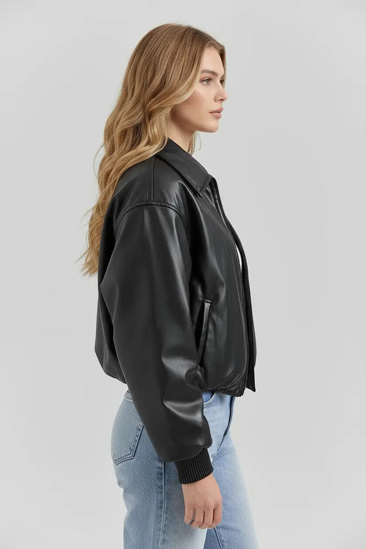 Bomber Jacket in Coated Faux Material