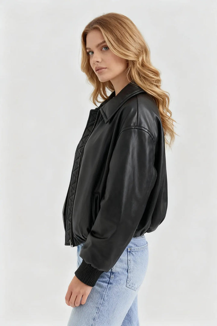Bomber Jacket in Coated Faux Material