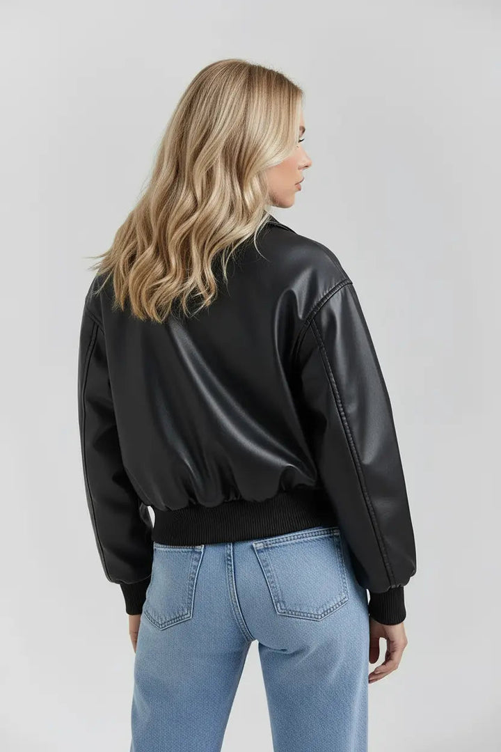 Bomber Jacket in Coated Faux Material