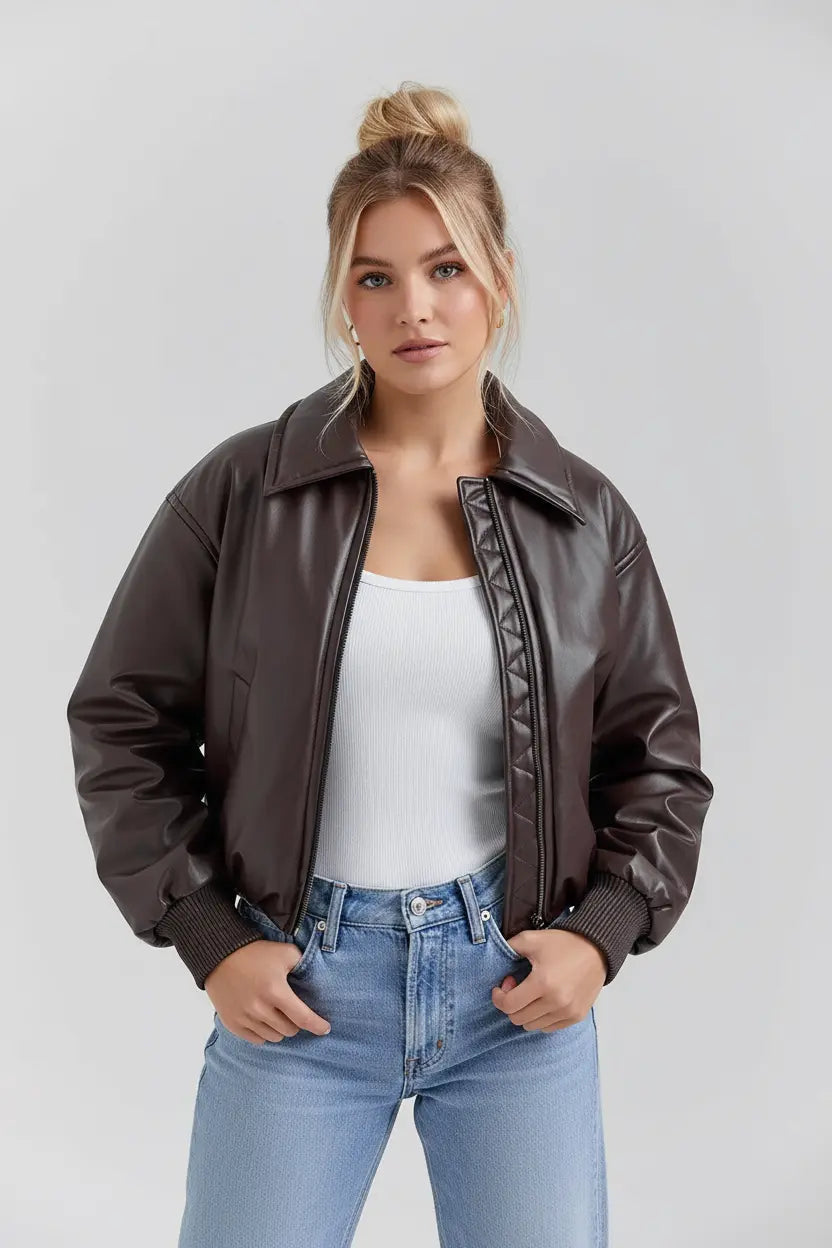 Bomber Jacket in Coated Faux Material