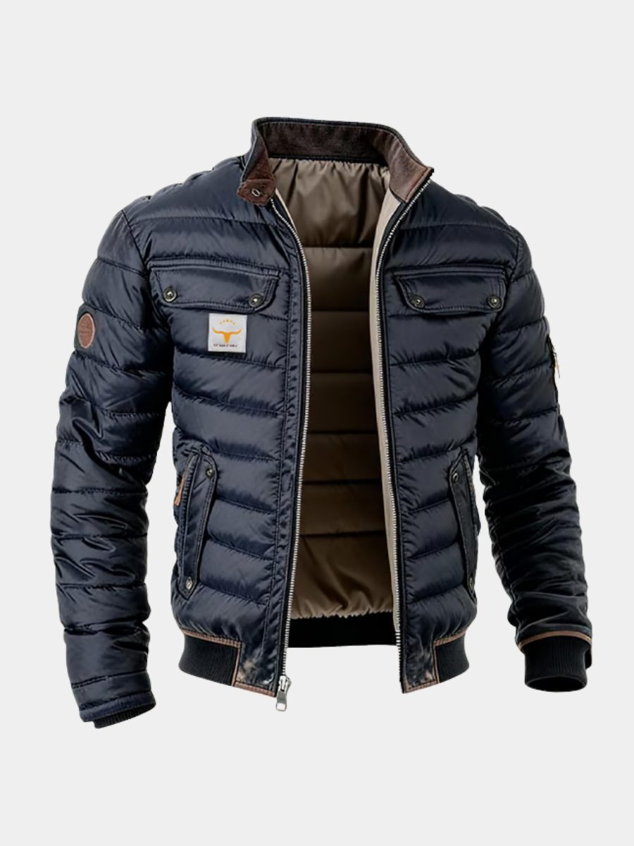 Bomber Jacket Men - Quilted Bomber Jacket with Ribbed Trims