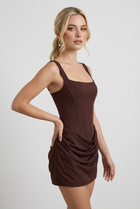 Brown Draped Hourglass Mini Dress - Chic Mocha Style for Cocktail Parties