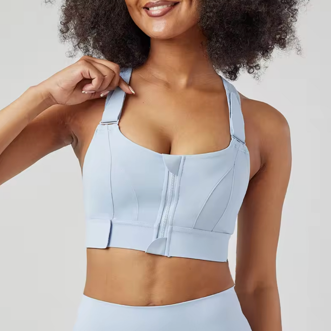NOVA - High-Impact Front-Zip Sports Bra with Adjustable Straps and Seam-Detail Cups