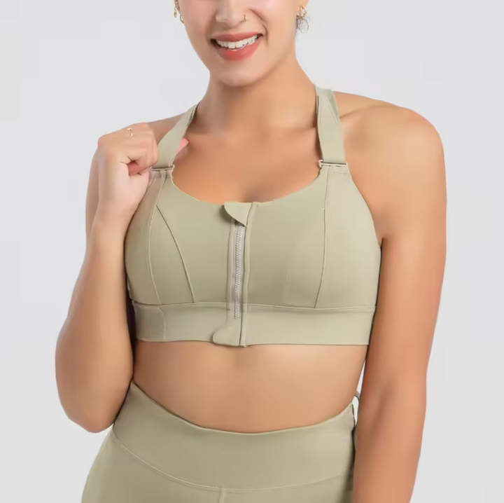 NOVA - High-Impact Front-Zip Sports Bra with Adjustable Straps and Seam-Detail Cups