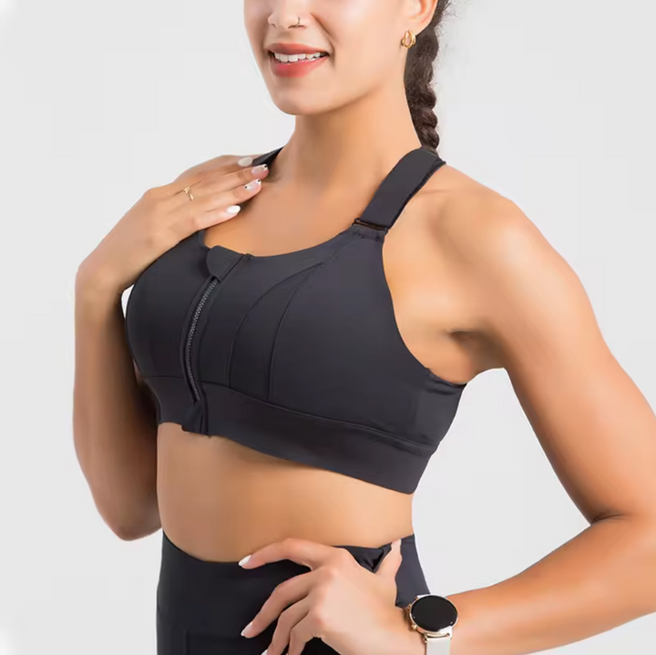 NOVA - High-Impact Front-Zip Sports Bra with Adjustable Straps and Seam-Detail Cups