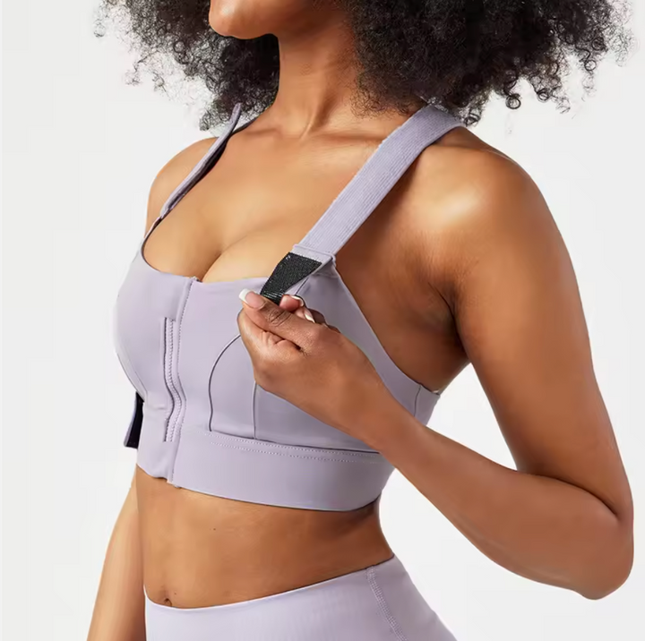 NOVA - High-Impact Front-Zip Sports Bra with Adjustable Straps and Seam-Detail Cups