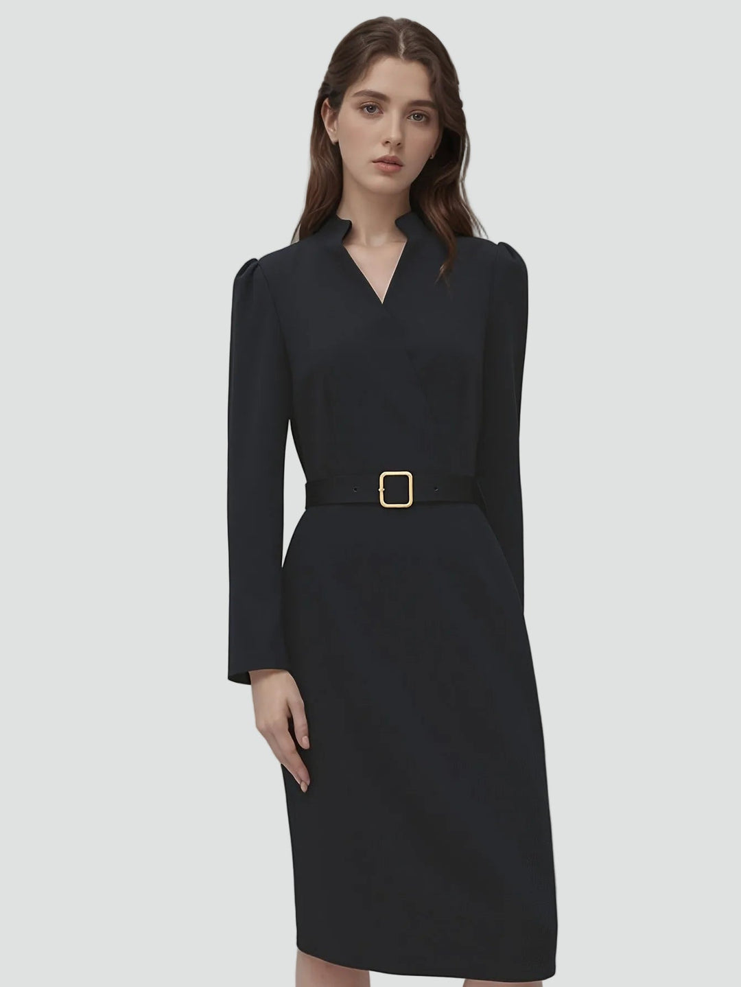 Business Midi Dress for Women with Belt and 3/4 Sleeves, Elegant and Flattering - Leonora Bianchi