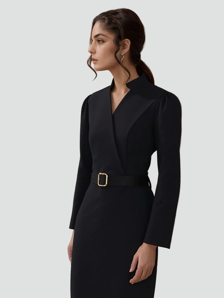 Business Midi Dress for Women with Belt and 3/4 Sleeves, Elegant and Flattering - Leonora Bianchi