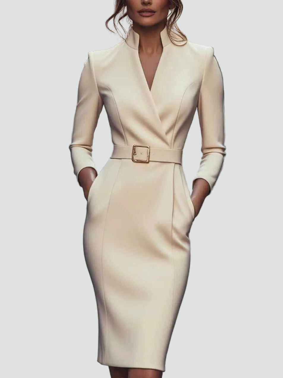 Business Midi Dress for Women with Belt and 3/4 Sleeves, Elegant and Flattering - Leonora Bianchi