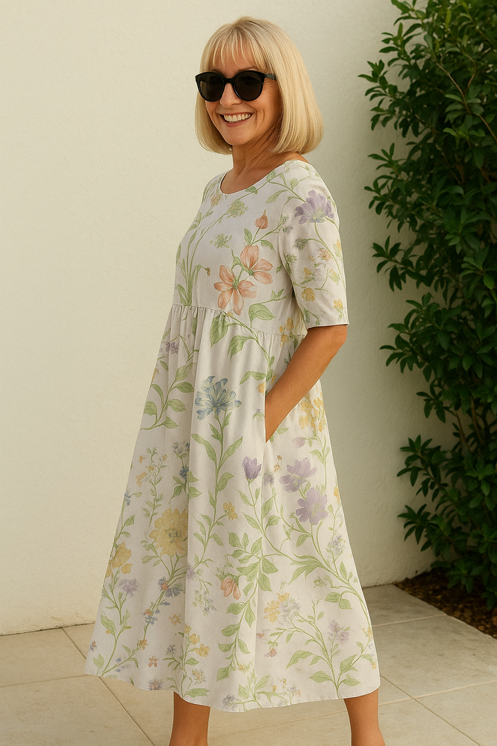 Elin - Elegant Midi Dress with Tummy-Concealing Design