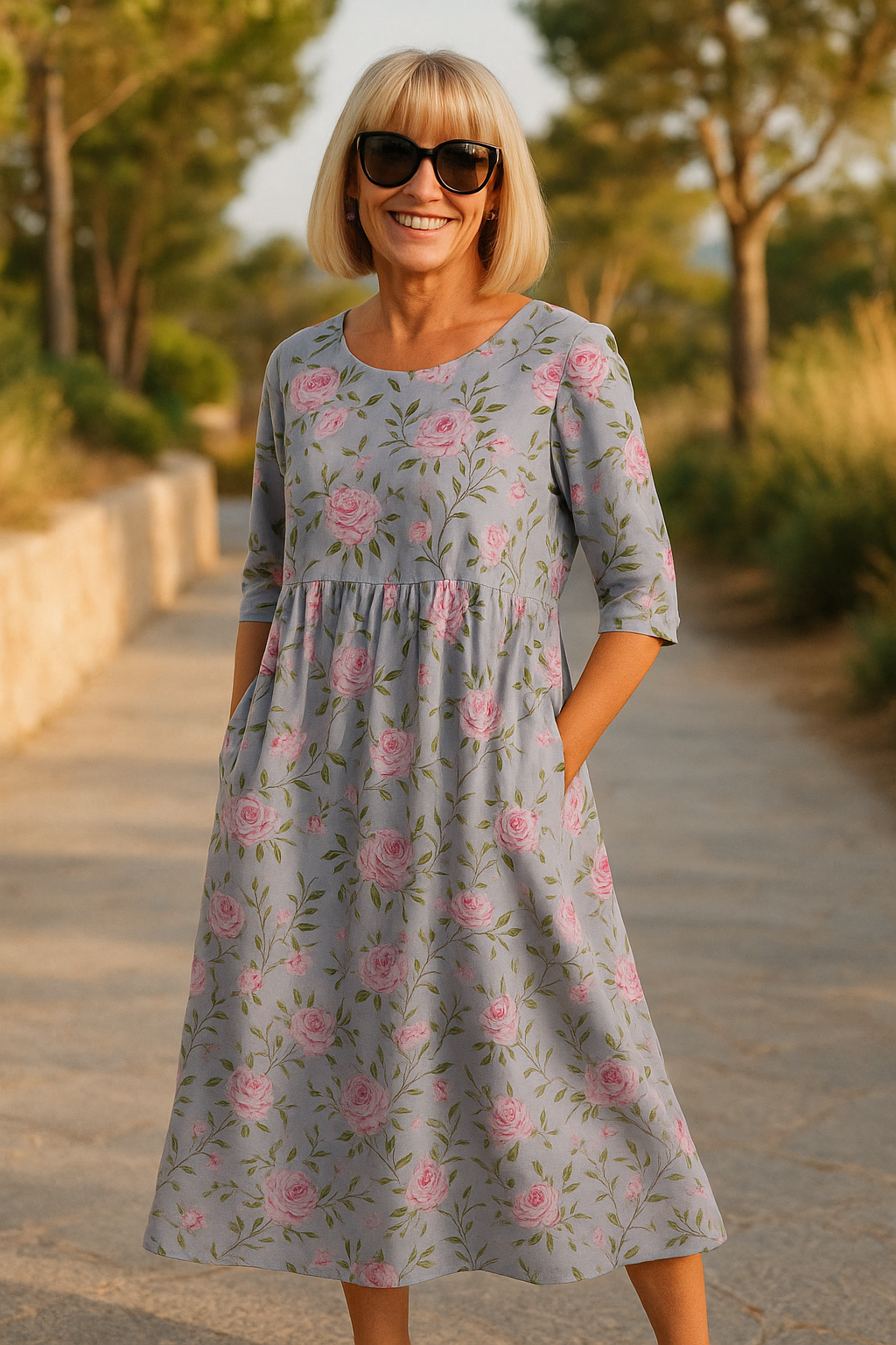 Elin - Elegant Midi Dress with Tummy-Concealing Design
