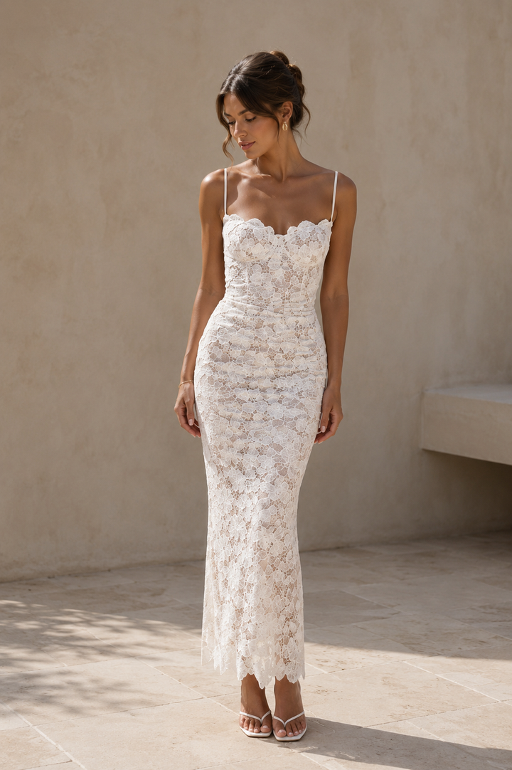 Charlotte | Lace Maxi Dress with Bow Detail and Spaghetti Straps