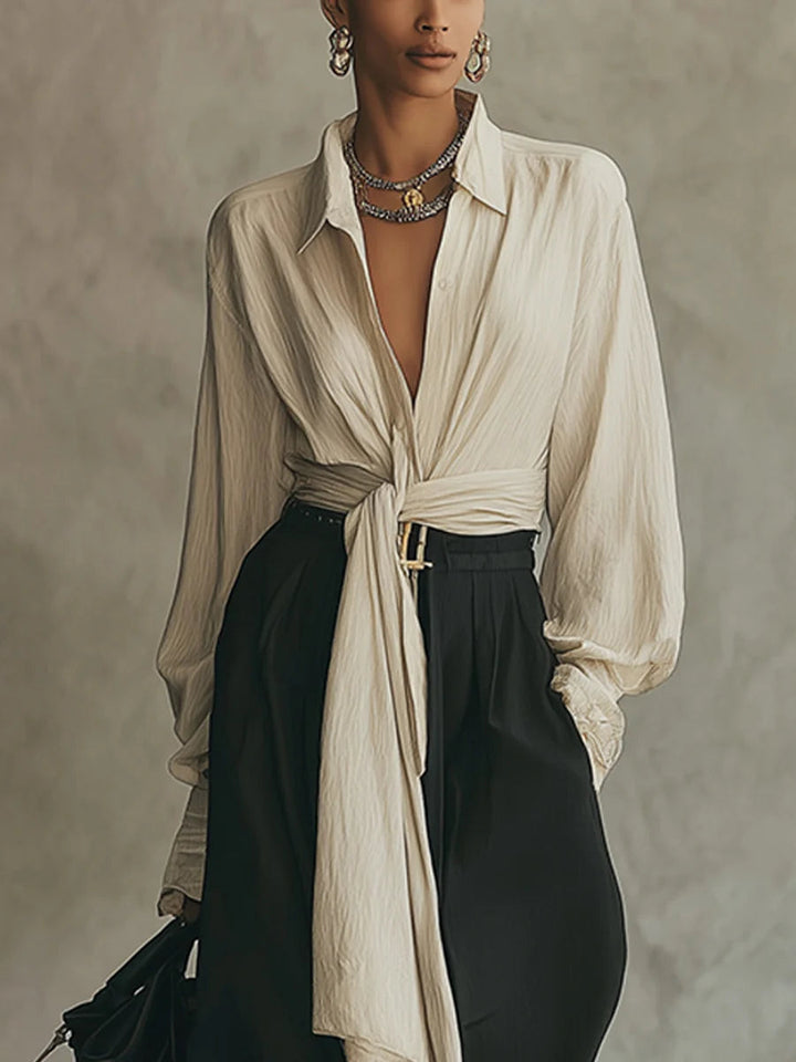 Harper | Tie-Front Shirt &amp; Wide-Leg Trousers Set