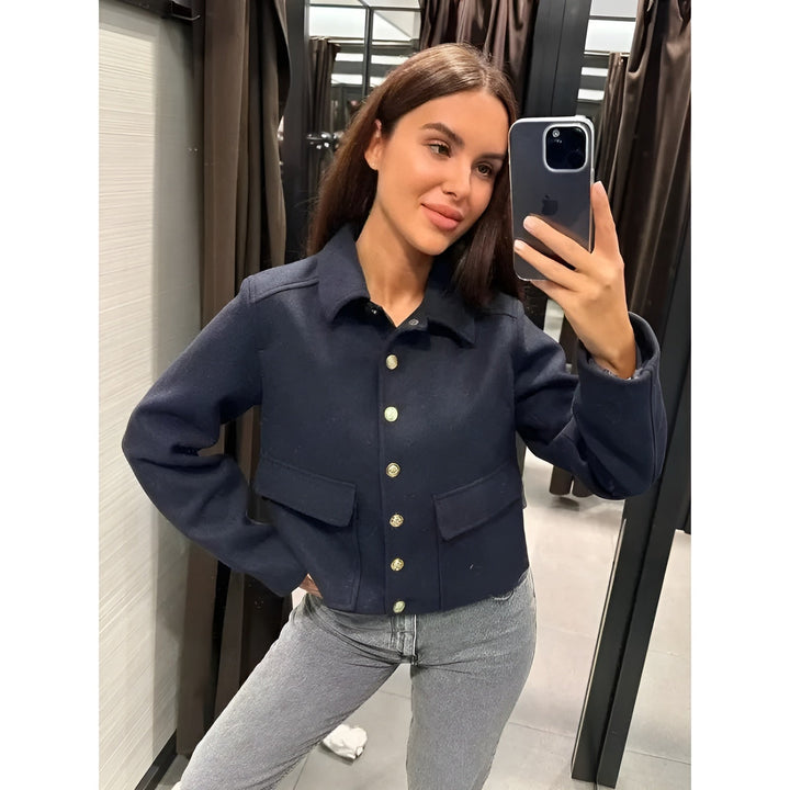 Cropped Overshirt Jacket with Flap Pockets