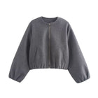 Cropped Relaxed Bomber Jacket with Elasticated Hem and Cuffs