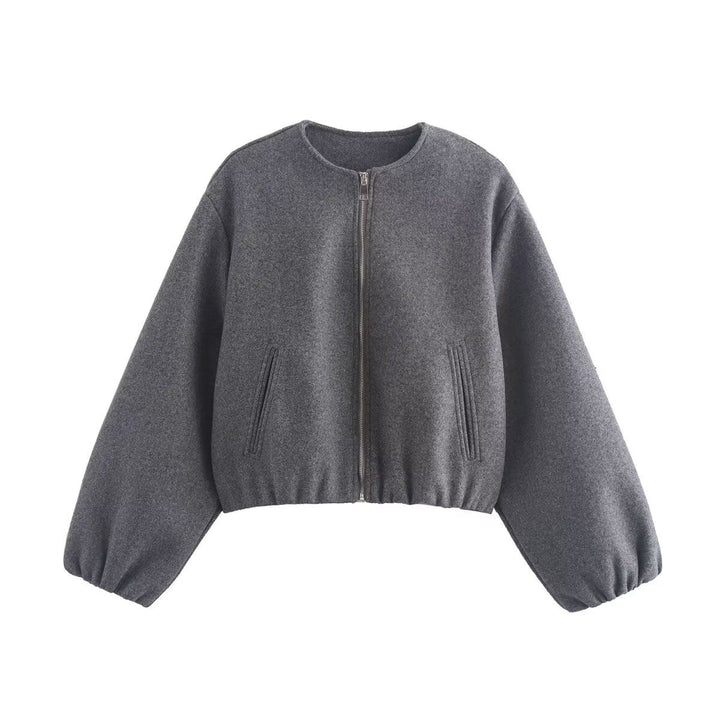 Cropped Relaxed Bomber Jacket with Elasticated Hem and Cuffs