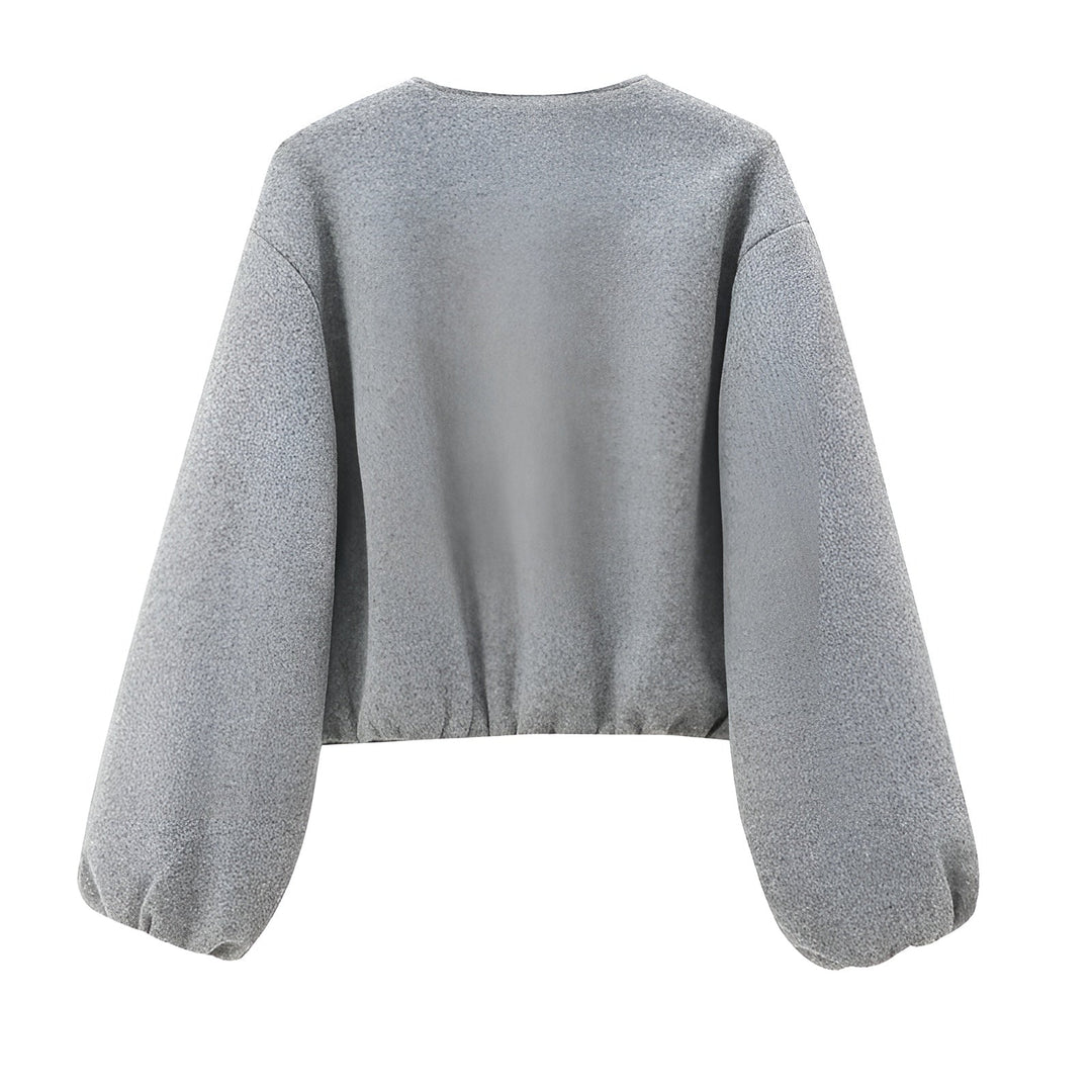 Cropped Zip Front Bomber Jacket with Balloon Sleeves