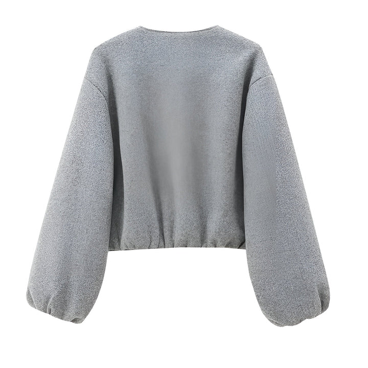 Cropped Zip Front Bomber Jacket with Balloon Sleeves
