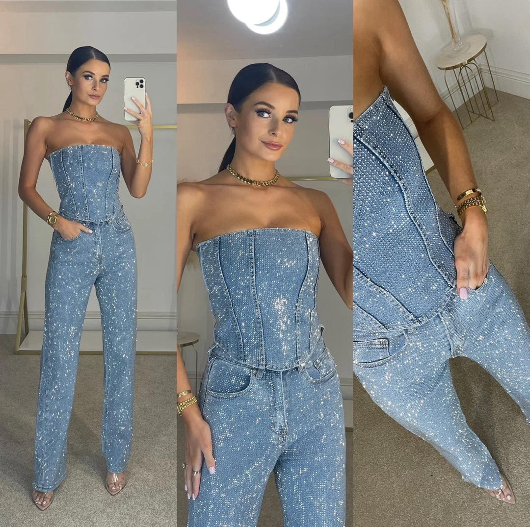Glimmer | Glitter Set with Crop Top and Jeans