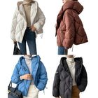 Women's Short Down Jacket with Hood in Cocoon Style for Winter
