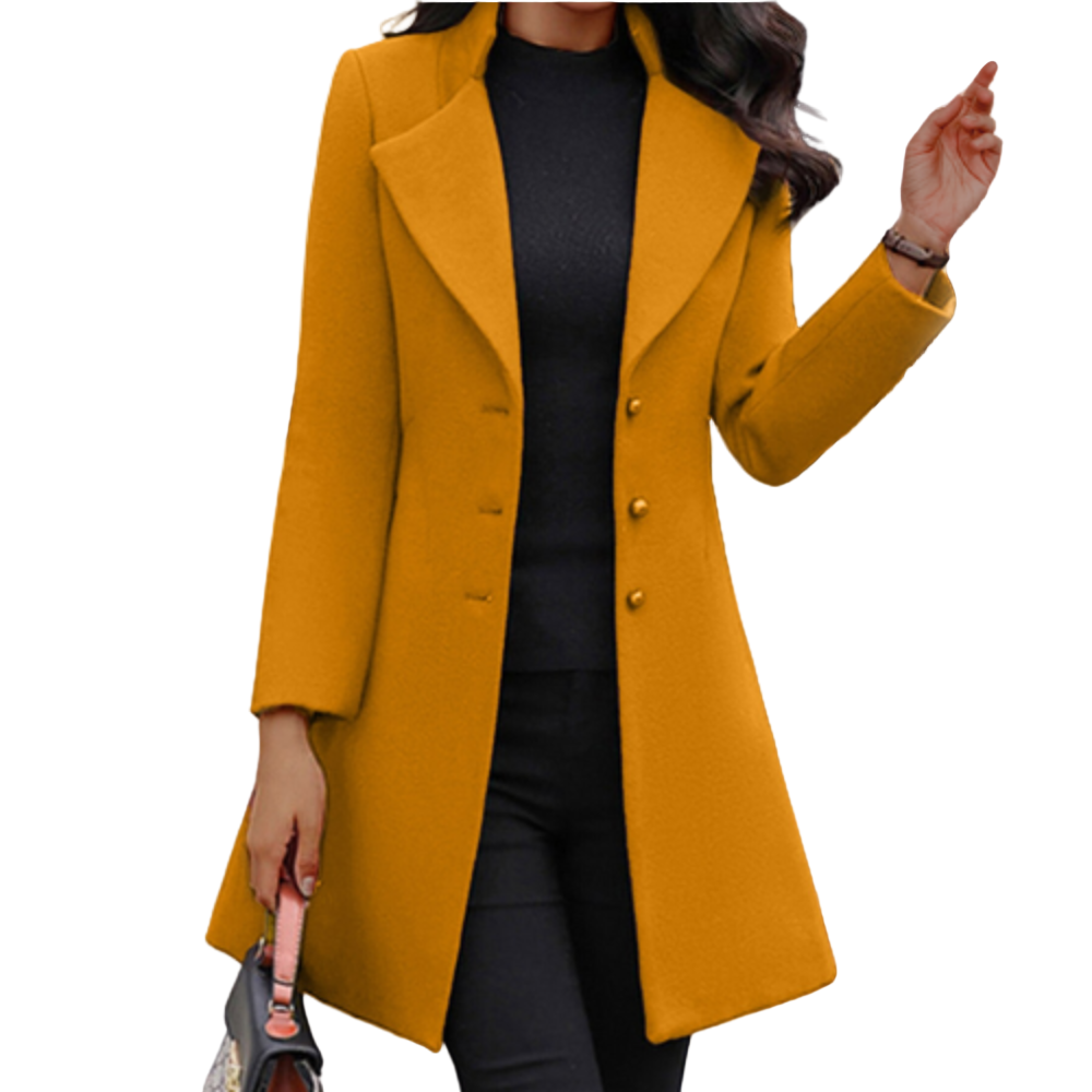 Ladies Long Coat – Tailored Fit – Wool Blend – Solid