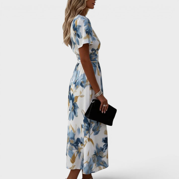Denise - Floral Midi Dress with Wrap Design