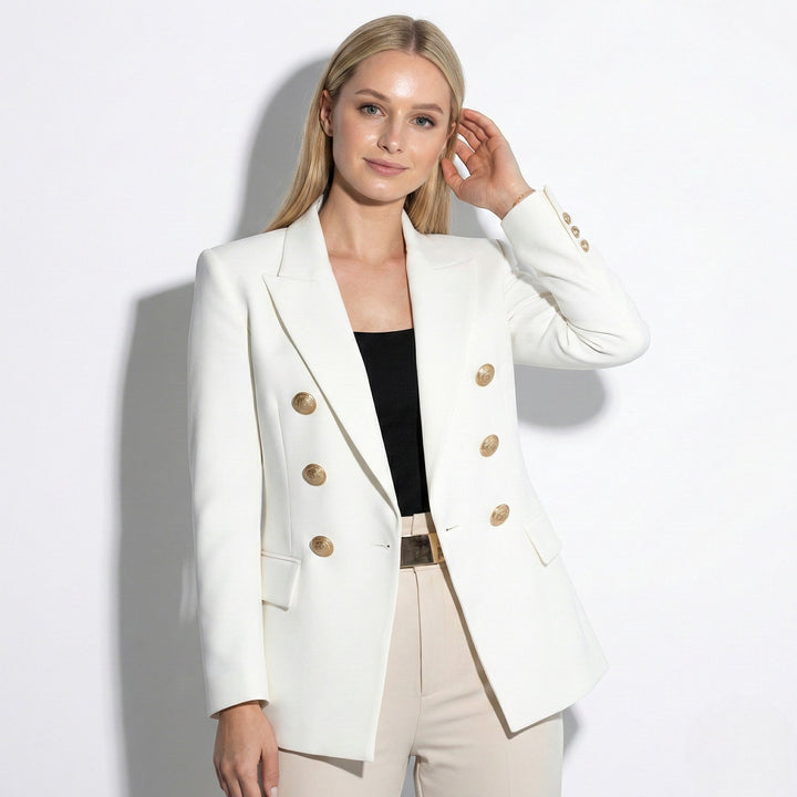 Double-Button Blazer with Gold Button Detail