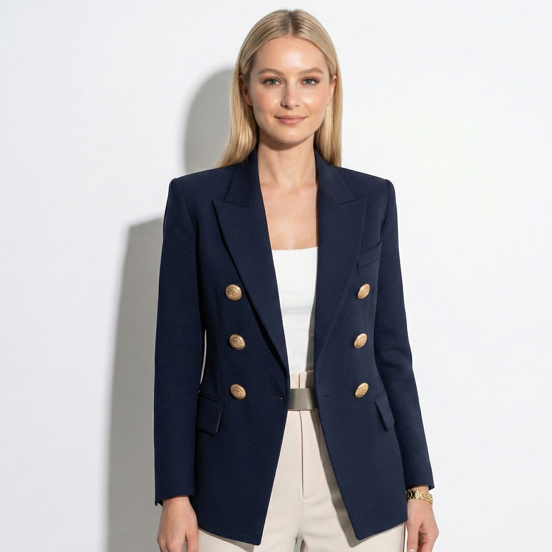 Double-Button Blazer with Gold Button Detail